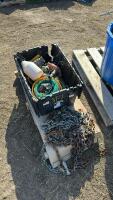 PALLET W/HINGED TOTE OF MISC FITTINGS + CHAIN