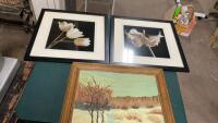 (3) PICTURES - TULIP, AMYRILLIS, OIL PAINTING IN OAK FRAME