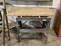 METAL ROLLING TABLE W/ WOOD TOP