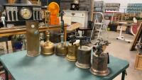 (2) GAS LAMPS, (3) BLOW TORCHES, BRASS MORTAR SHELL
