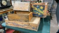 VINTAGE WOOD CRATES - ROYAL CREST, BRUNSWICK SARDINES, WINE