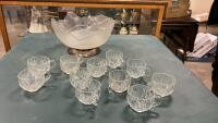 PUNCH BOWL W/ (10) CUPS - NO LADLE OR PLASTIC HOOKS