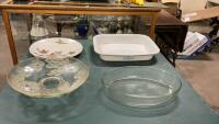 CORNINGWARE BLUE CORNFLOWER LASAGNA PAN, LARGE PLATE, GLASS BOWL & CASSEROLE