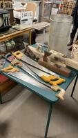COLLECTION OF ANTIQUE WOOD PLANES & VINTAGE HAND SAWS IN MODEL DAIRY MOLD