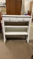 WHITE VINTAGE CABINETW/ 2-DRAWERS & OPEN SHELVING