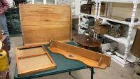 WOOD CALENDAR FRAME, WOOD SHELF W/ HEART CUT-OUTS, LARGE WOOD TRAY