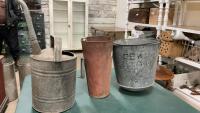 GALVANIZED WATERING CAN, GSW FIRE PAIL, MAPLE SYRUP PAIL W/ SPOUT