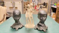 A. SANTINI ALABASTER STATUE & CERAMIC &ldquo;HIS&rdquo; & HERS&rdquo; HEADS