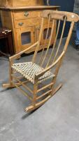 VERY OLD WOOD ROCKING CHAIR W/ RAWHIDE LACED SEAT