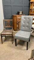 1940&rsquo;S CHAIR W/ HARP BACK & GREY VINYL DINING CHAIR