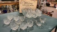 VINTAGE CRYSTAL PUNCH SERVICE - BOWL W/ HANGING CUPS IN ORIGINAL BOX