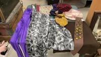 VINAGE CLOTHES & ITEMS - BEADED PURSE, FAT TIE, BROWNIE SCARF W/ BADGES, SKIRT & MATCHING PANTS
