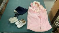 VINTAGE BABY SHOES, HAT & BUNTING BLANKET