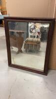 VINTAGE WOOD FRAMED WALL BEVELLED MIRROR