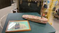 RUSTIC HANDMADE FOLKART BOAT & SMALL 7-UP PICTURE