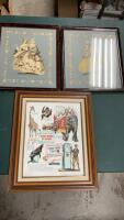 (3) VINTAGE LOOKING PICTURES - (2) ARE FANCY LADIES & CIRCUS/GASOLINE POSTER
