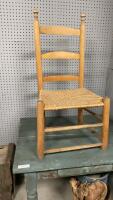 WOOD CHAIR W/ RATTAN WOVEN SEAT