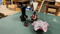BROWN/BURGUNDY COLORED GLASSWARE