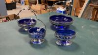 (4) VINTAGE COBALT BLUE & CHROME SERVICE DISHES
