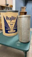 OGLIVIE - MILLS MEDICINE HAT CARDBAORD BARREL W/ METAL TOP & MODEL DAIRY METAL ICE CREAM MOLD