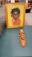 AFRICAN WOOD MASK & OIL PICTURE