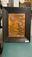 COPPER PICTURE - ASIAN FISHING THEME W/ BONSAI TREE