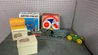 VINTAGE TIN TRAIN & PLASTIC ARMY TANK, JUPITER JYRO SET, (2) TOY &ldquo;HAYSTACKS&rdquo;