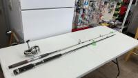 (2) RODS, (1) REEL - DAIWA 250X REEL W/SHAKESPEARE ALPHA ROD & (1) GRAPHITE SHAFT ROD