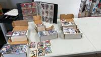 BINDER & (4) SMALL BOXES OF ASSORTED HOCKEY TRADING CARDS AND ONE SMALL BOX OF FOOTBALL CARDS