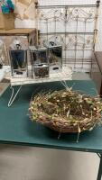 VINTAGE METAL CANISTER SET, FOLDING WICKER TV LAP TRAY, WICKER BASKET