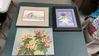 (3) PICTURES - (2) OIL ON CANVASE, (1) INK PRINT