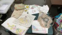 VINTAGE LINENS - SOME WITH HAND STITCHING DECORATION