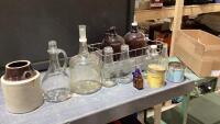(2)BOXES- LARGE BOTTLES, TABACCO TINS, MILK BOTTLES, PICKLE CROCK