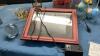 BOX OF ASSORTED DECOR ITEMS - DIGITAL PHOTO FRAME W/ REMOTE, METAL VASE, HEAD VASE, HOUR GLASS, CRYSTAL PAPER WEIGHT ETC - 2