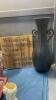 BOX OF ASSORTED DECOR ITEMS - DIGITAL PHOTO FRAME W/ REMOTE, METAL VASE, HEAD VASE, HOUR GLASS, CRYSTAL PAPER WEIGHT ETC - 4