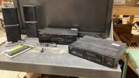 (2)BOXES- (2)SPEAKERS, PIONEER DOUBLE CASSETTE DECK + OPTIMUS 6 DISC PLAYER