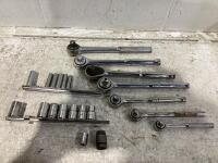 SHOP BOX OF RATCHETING WRENCHES AND SOCKETS