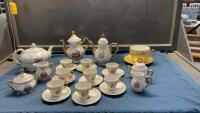(2) SETS OF SMALL TEA CUPS & SAUCERS W/ TEAPOTS AND CREAM/SUGARS + LARGE &ldquo;MOTHER&rdquo; TEACUP/SAUCER + MUSICAL TEAPOT