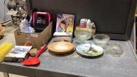 (2)BOXES- LIGHT SHADES, COLLECTOR PLATE, KITCHEN SCALE, PEPPER MILL