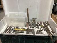 SHOP TOTE W/ WRENCHES, CHISELS, PLIERS, ALLEY WRENCHES AND MISC