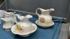 (2) BOXES W/ (2) SMALL WATER PITCHERS ON BASINS, GRAVY BOAT, CREAMER, BOWL - 3