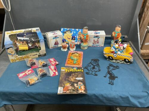 COLLECTION OF FLINTSTONES COLLECTIBLES & A DISNEY MONEY BANK