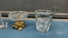 BOX W/ CRYSTAL DECOR PIECES - CANDLESTICKS, ICE BUCKET & TONGS, CANDY DISH ETC - 3