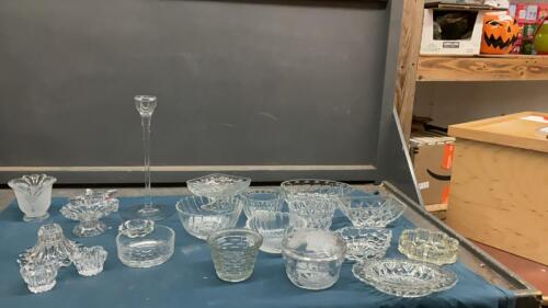 (2) BOXES W/ CLEAR GLASSWARE & CANDLE HOLDERS
