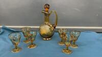 VINTAGE BOHEMIA CRYSTAL DECANTER & (6) SMALL GLASSES