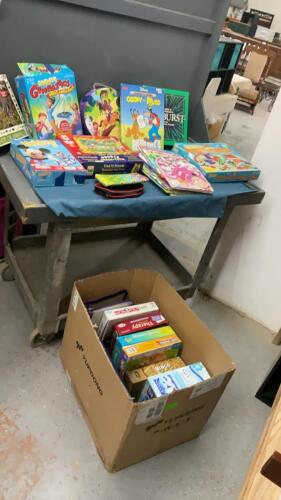 BOX W/ BOARD GAMES, TOYS, BOOKS, PUZZLES