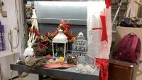 BOX W/METAL DECORATIVE BIRD CAGE, CHRISTMAS DECOR, CANDLE HOLDERS, MARCRAME PLANT HOLDER