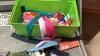 BOX W/BARNWOOD SHELF, BIRD FIGURINES, FRUIT, PLANT POTS, - 2