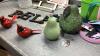 BOX W/BARNWOOD SHELF, BIRD FIGURINES, FRUIT, PLANT POTS, - 3