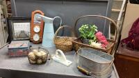 BOX W/ &ldquo;EGG&rdquo;BASKET, WICKER BASKET, TALL PITCHER, &ldquo;DREAM&rdquo; WALL ART